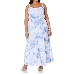 INDIGO ROSE TIE DYE BOHO FLOWY MAXI DRESS LINED BLUE & WHITE SIZE 2X NWT